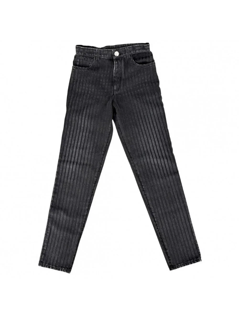 Chanel Denim Pants Striped Jeans CC Logo 34 Black Gold Cotton